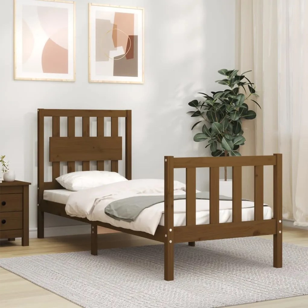 vidaXL Estrutura cama solteiro c/cabeceira madeira maciça castanho-mel