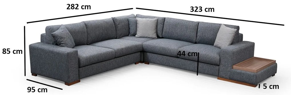 Sofá de Canto "Loop" – Cor Antracite – Medidas 282 cm x 323 cm x 95 cm