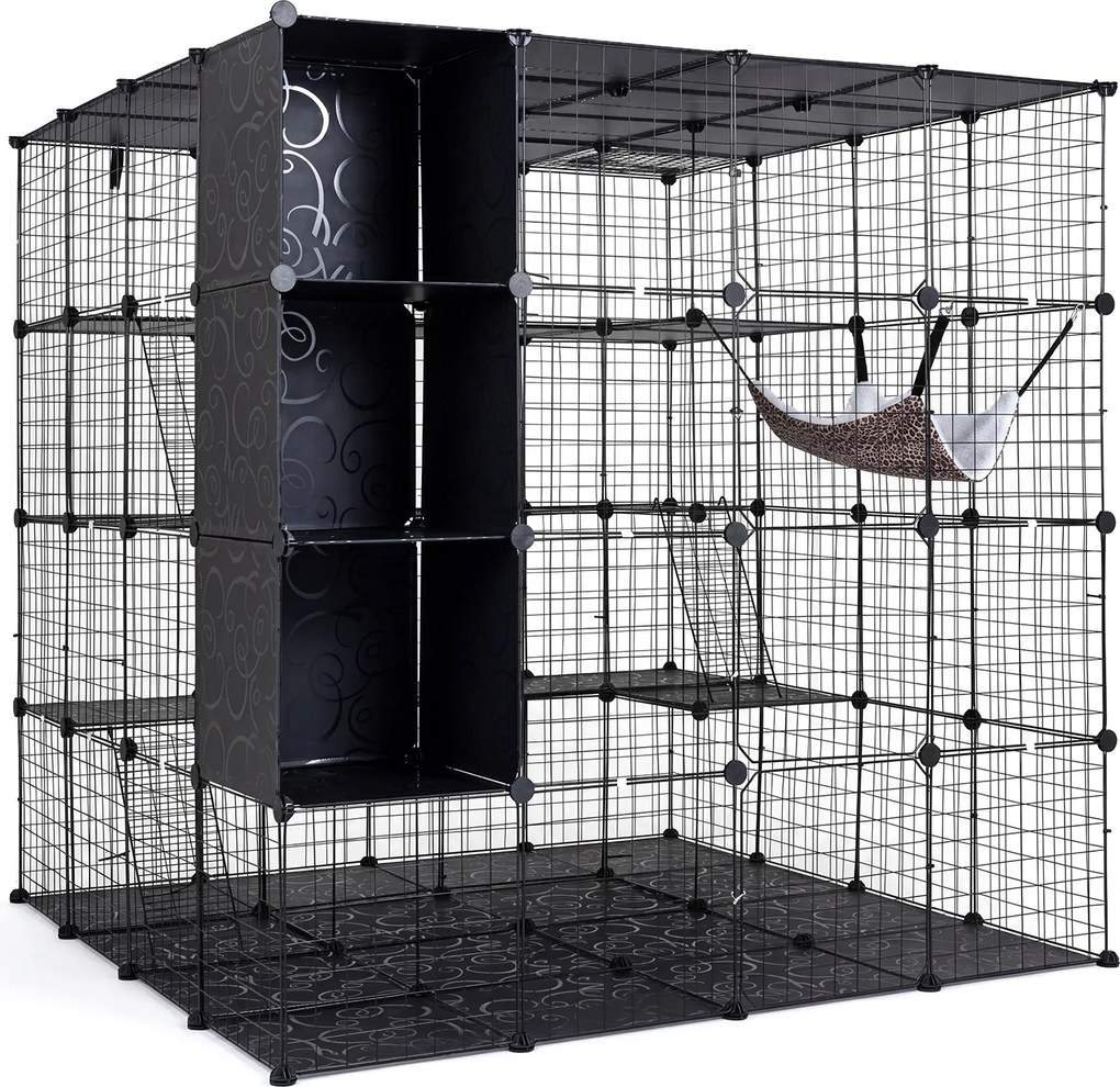 Jaula para Gatos, 144 x 144 x 142 cm, Design Modular, Preto