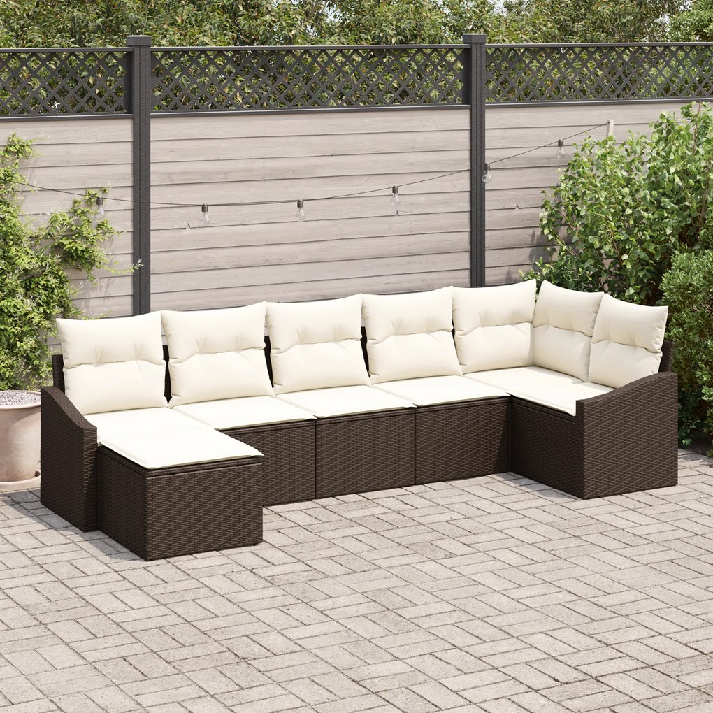 Conjunto de Jantar de 7 Peças com Almofadas Castanho Rattan Poliéster