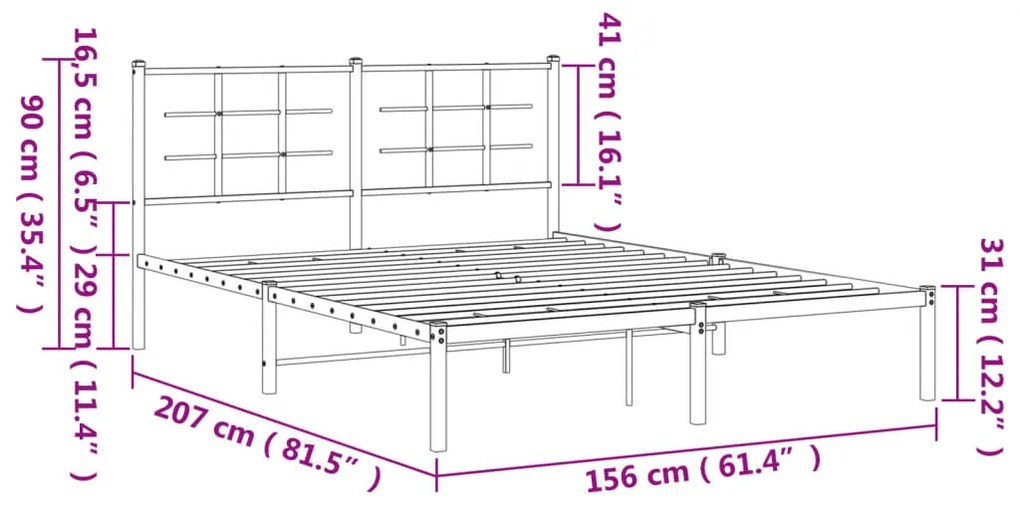 Estrutura de cama em metal com cabeceira 150x200 cm preto