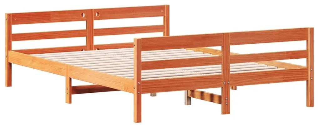 Cama sem colchão 140x200 cm madeira pinho maciça castanho-mel