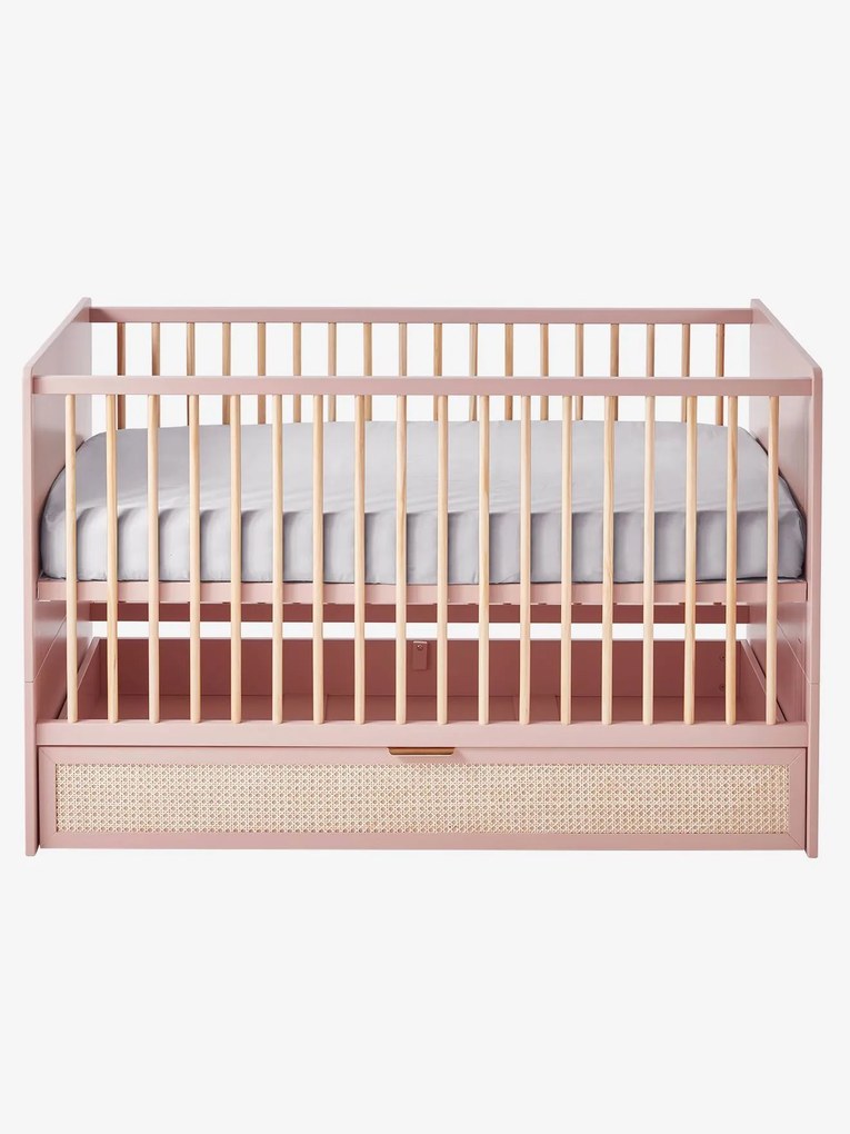 Cama de bebé evolutiva, com grades e gaveta de arrumação, Poesia rosa-nude