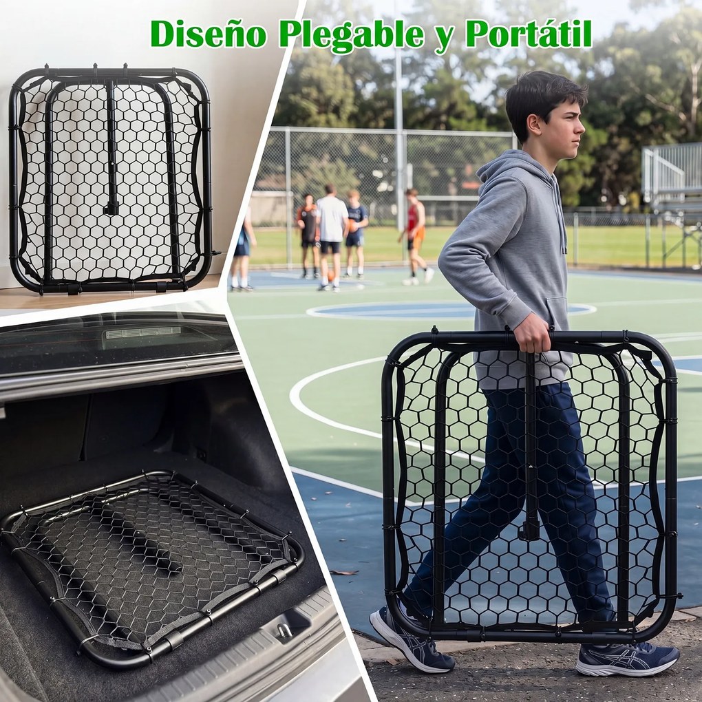 Rede de Ressalto para Futebol, 85 x 80 x 85 cm, Inclinação Regulável em 5 Níveis, Preto