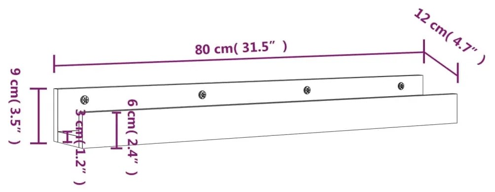 Prateleiras de parede 2 pcs 80x12x9 cm madeira de pinho maciça