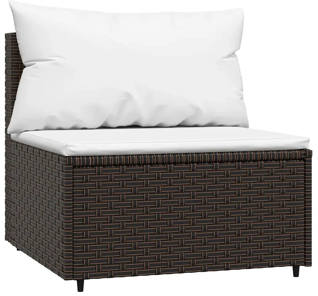 4 pcs conjunto lounge jardim c/ almofadões vime PE castanho