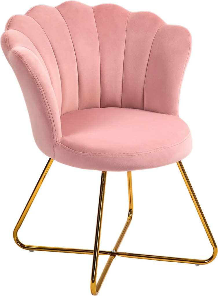 Cadeira de Toucador em forma de concha 69 x 64 x 80 cm, poltrona em veludo, poltrona de sala com pés em aço, rosa