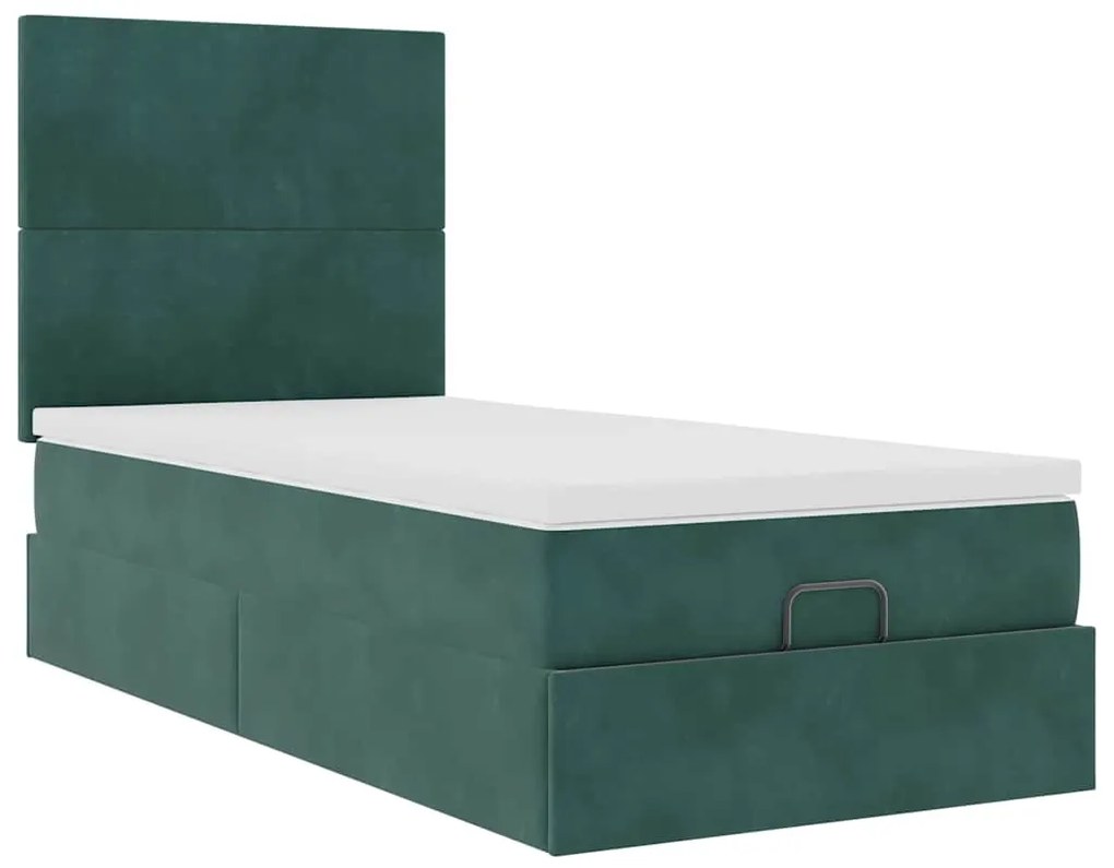 Estrutura de cama otomana colchões 90x200cm veludo verde escuro