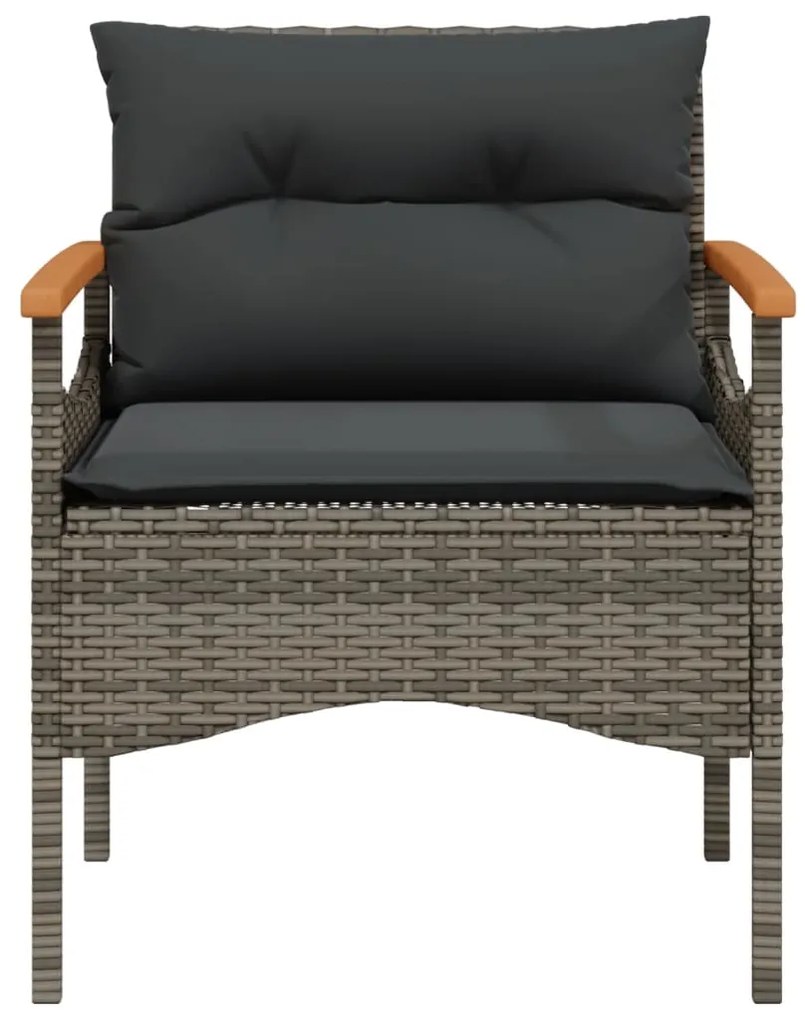 4 pcs conjunto sofás de jardim c/ almofadões vime PE cinzento