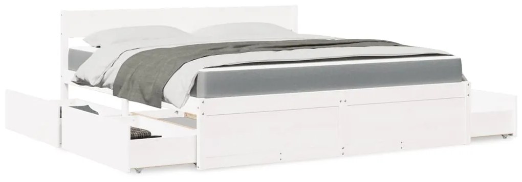 vidaXL Cama com gavetas e colchão 180x200 cm pinho maciço branco