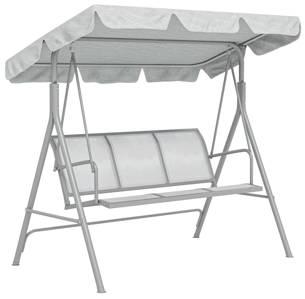 Outsunny Baloiço Jardim 3 Lugares Toldo Ajustável Encosto Confortável Estrutura Resistente Metal 171x108x154 cm Cinza | Aosom Portugal