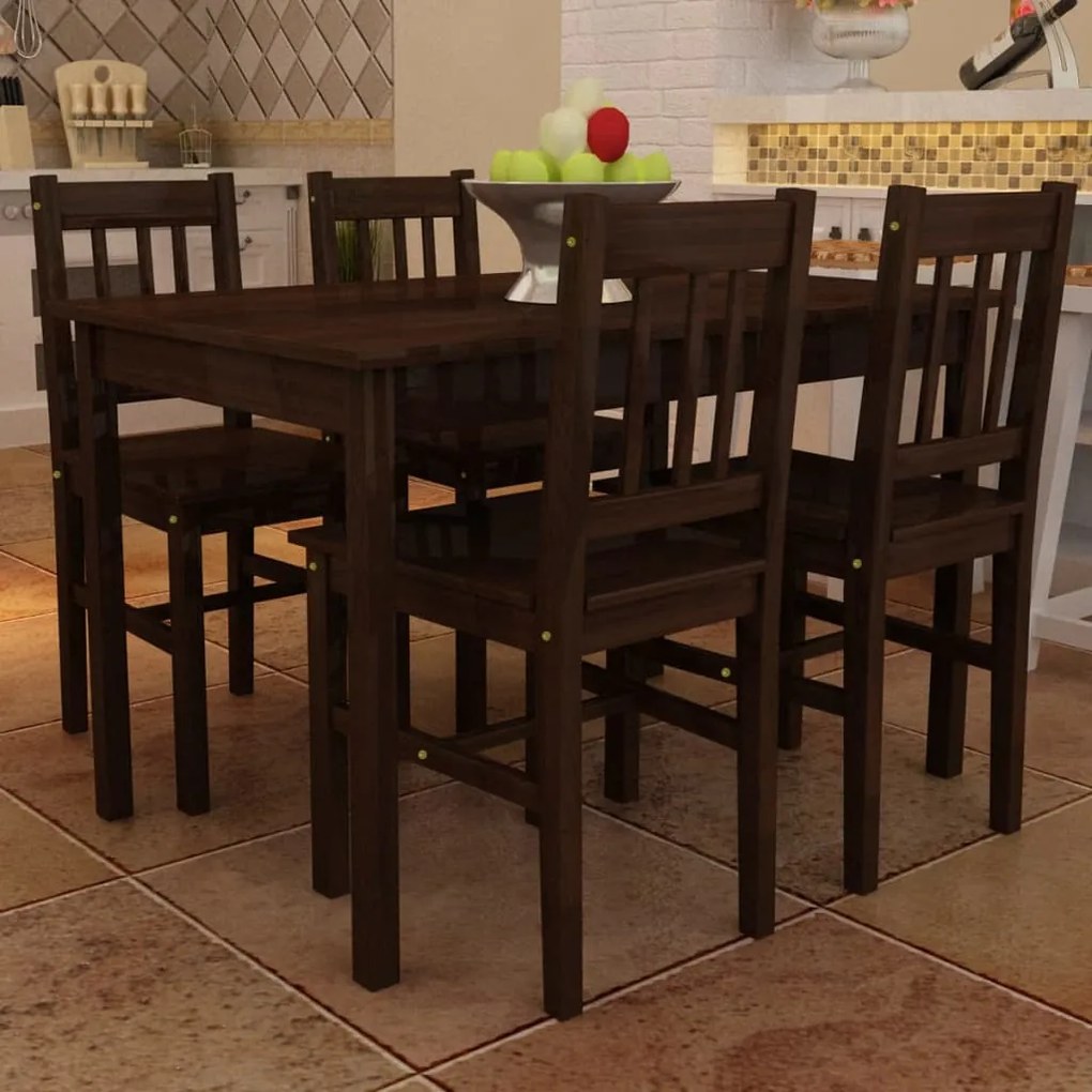 241221 vidaXL Conjunto Mesa com 4 Cadeiras / Madeira - Marrom
