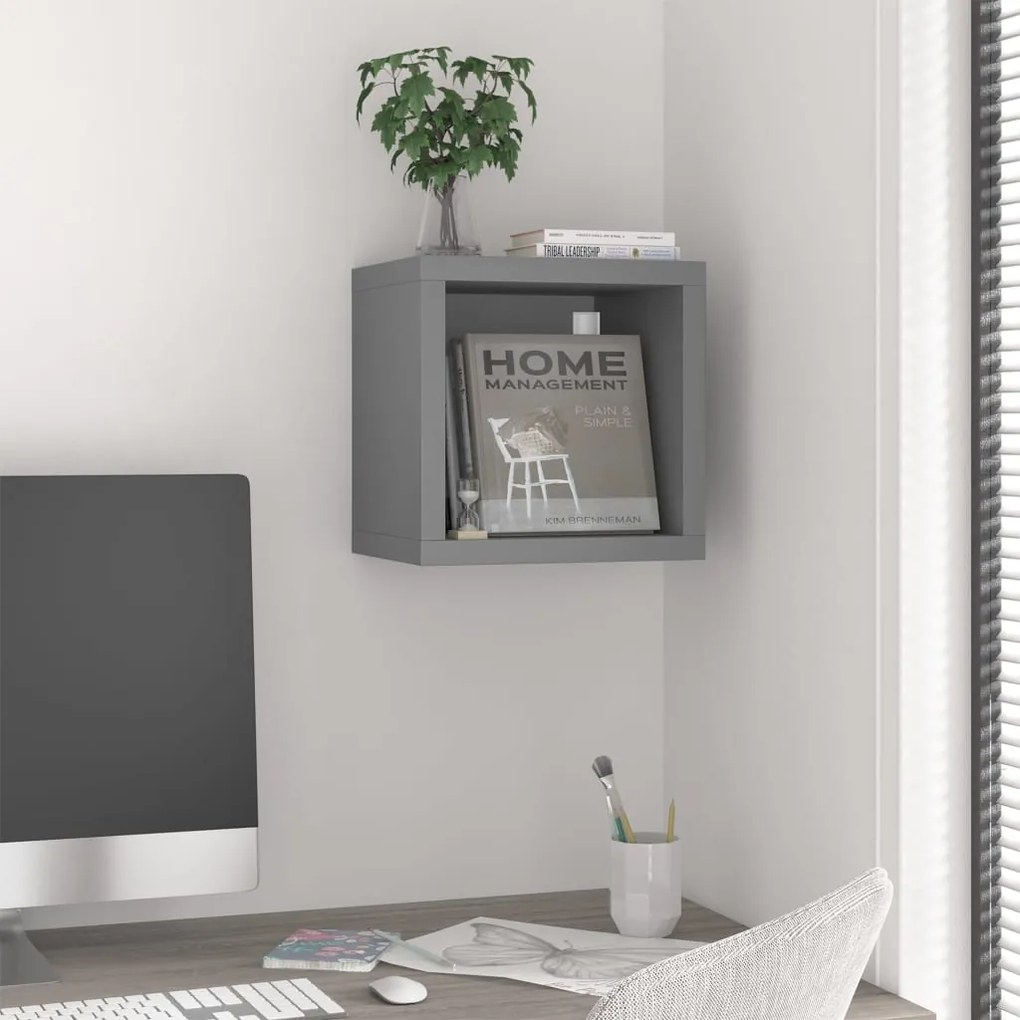 vidaXL Prateleira/estante cubo para parede 37x29,5x37 cm MDF cinza