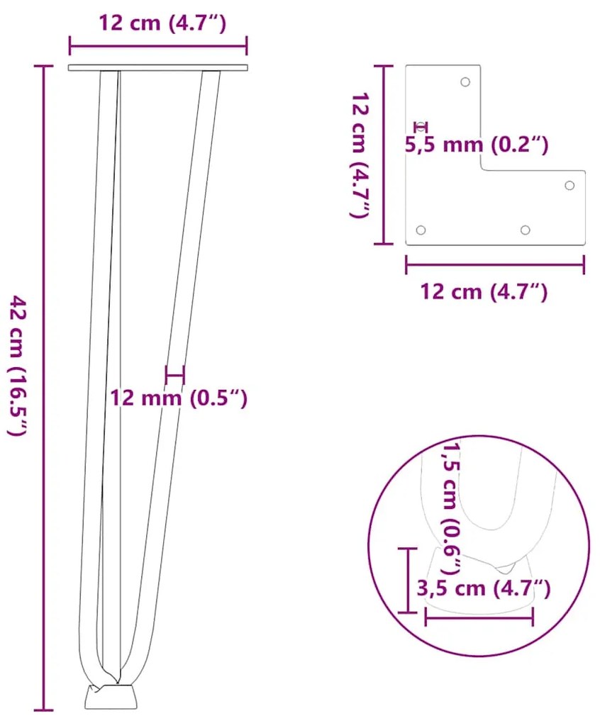 Pernas de grampo para mesa de centro 4 peças antracite 42 cm aço maciç