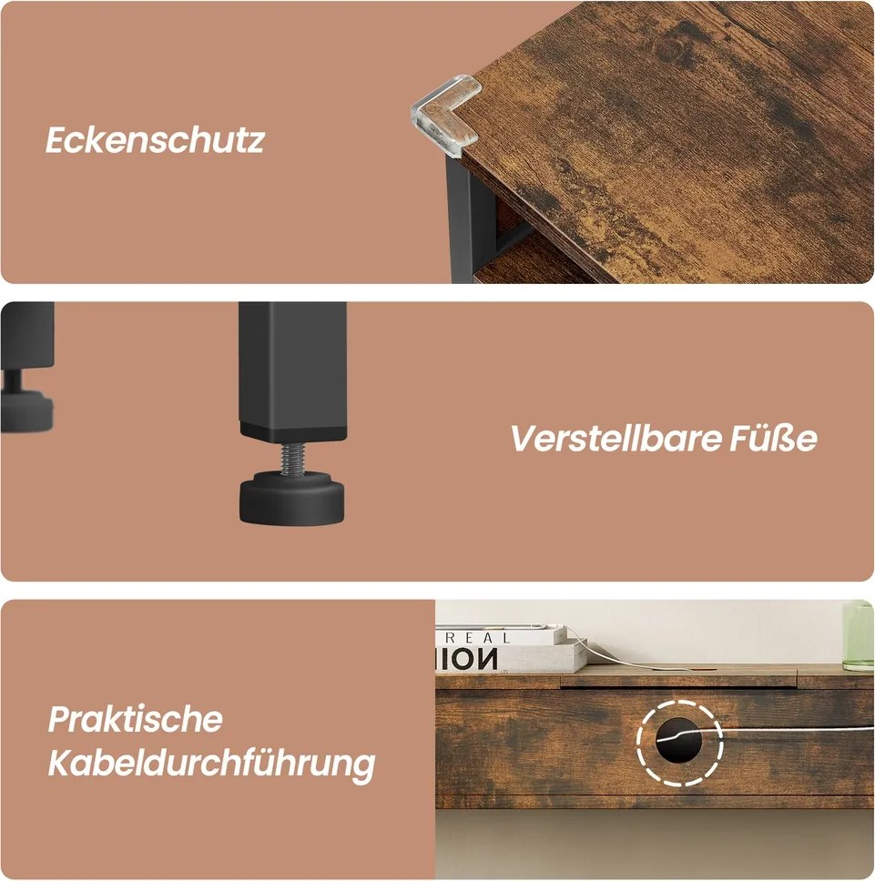 Mesa consola estreita 25 x 120 x 81 cm com tomadas com 2 compartimentos castanho vintage-preto