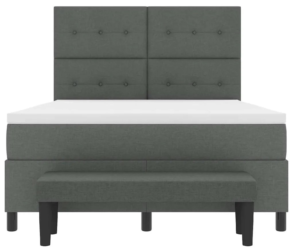 Cama Box com Colchão e Banco Cinza Escuro 140x200 cm Tecido