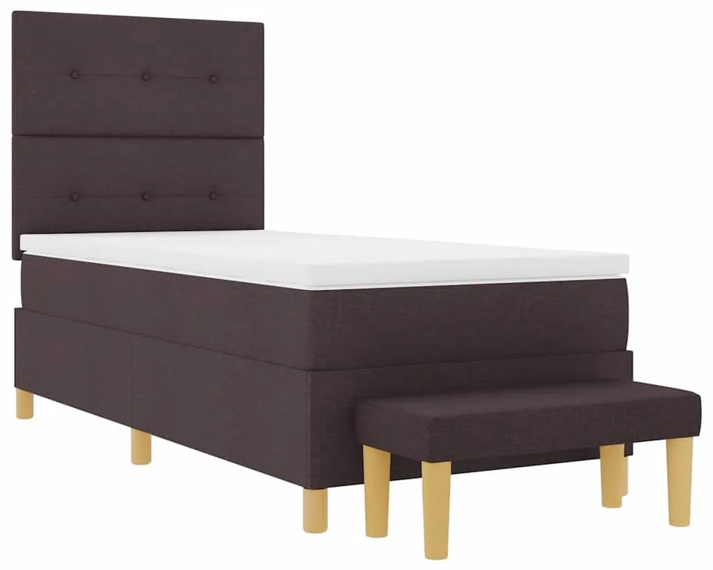 Cama Box Spring vidaXL com Colchão e Banco Marrom Escuro 90x200 cm Tec