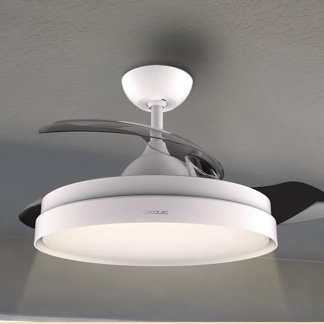 Ventoinha de teto Cecotec EnergySilence Aero 4280 Invisible Branca com lâminas retráteis e lâmpada, 40 W, diâmetro 42" (106 cm), temporizador, 3 tons