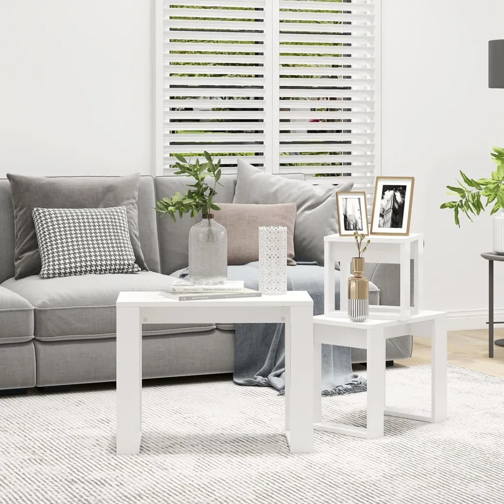 Mesas de encastrar 3 pcs madeira processada branco