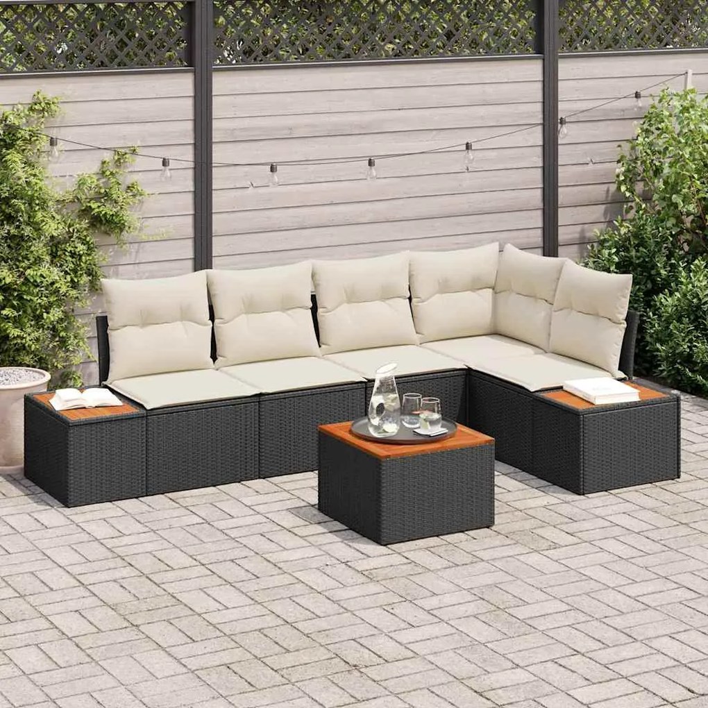 vidaXL Conjunto de Sofá de Jardim 6 pcs Preto e creme Rattan Sintético