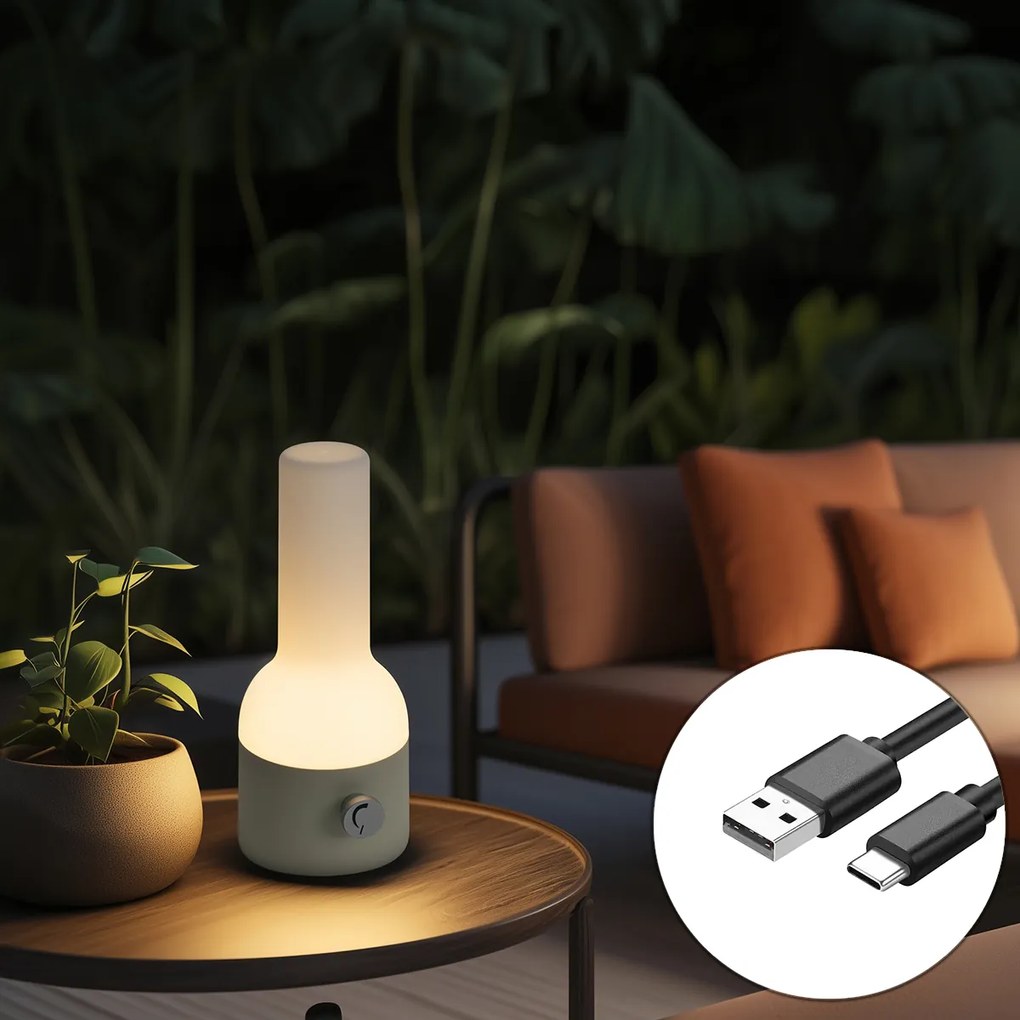 Candeeiro de mesa exterior bege com branco incluindo LED recarregável IP44 - Haard