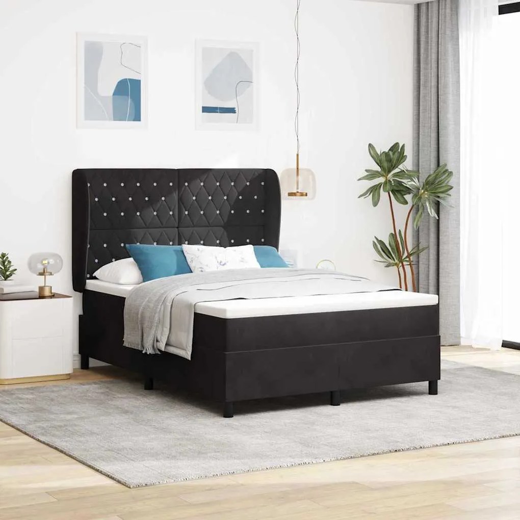 vidaXL Cama Box com colchão com cabeceira Preto 200 x 160 cm Poliéster