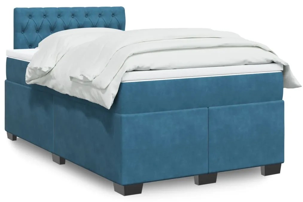 Cama boxspring com colchão 120x190 cm veludo azul