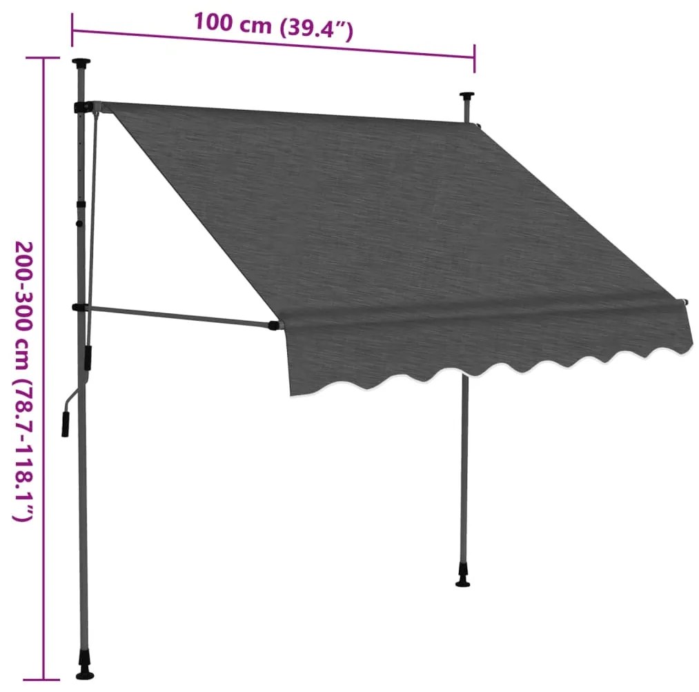 Toldo retrátil manual com LED 100 cm antracite