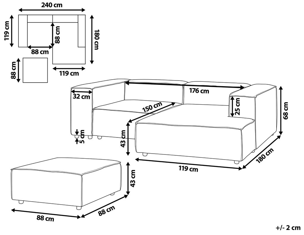 Sofá de canto modular 2 lugares com repousa-pés em linho creme à esquerda APRICA Beliani