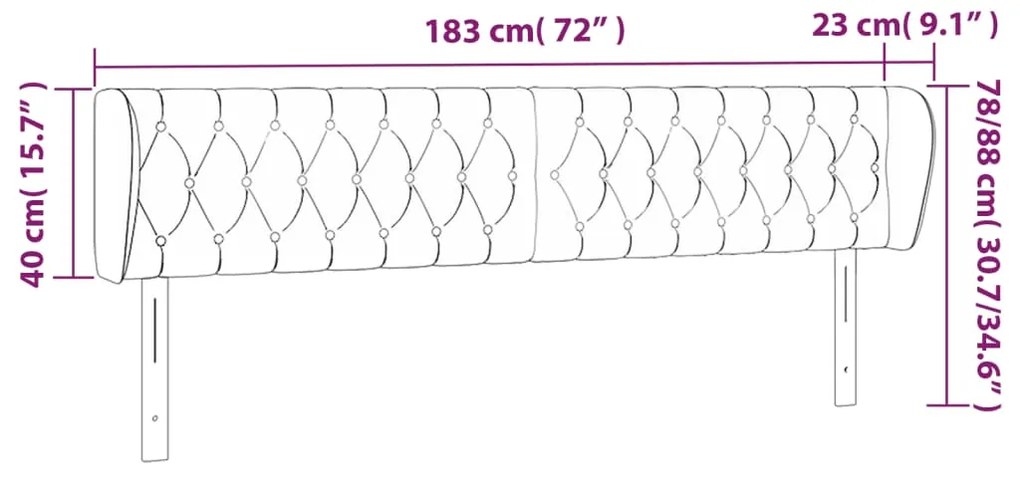Cabeceira de cama c/ abas veludo 183x23x78/88 cm preto
