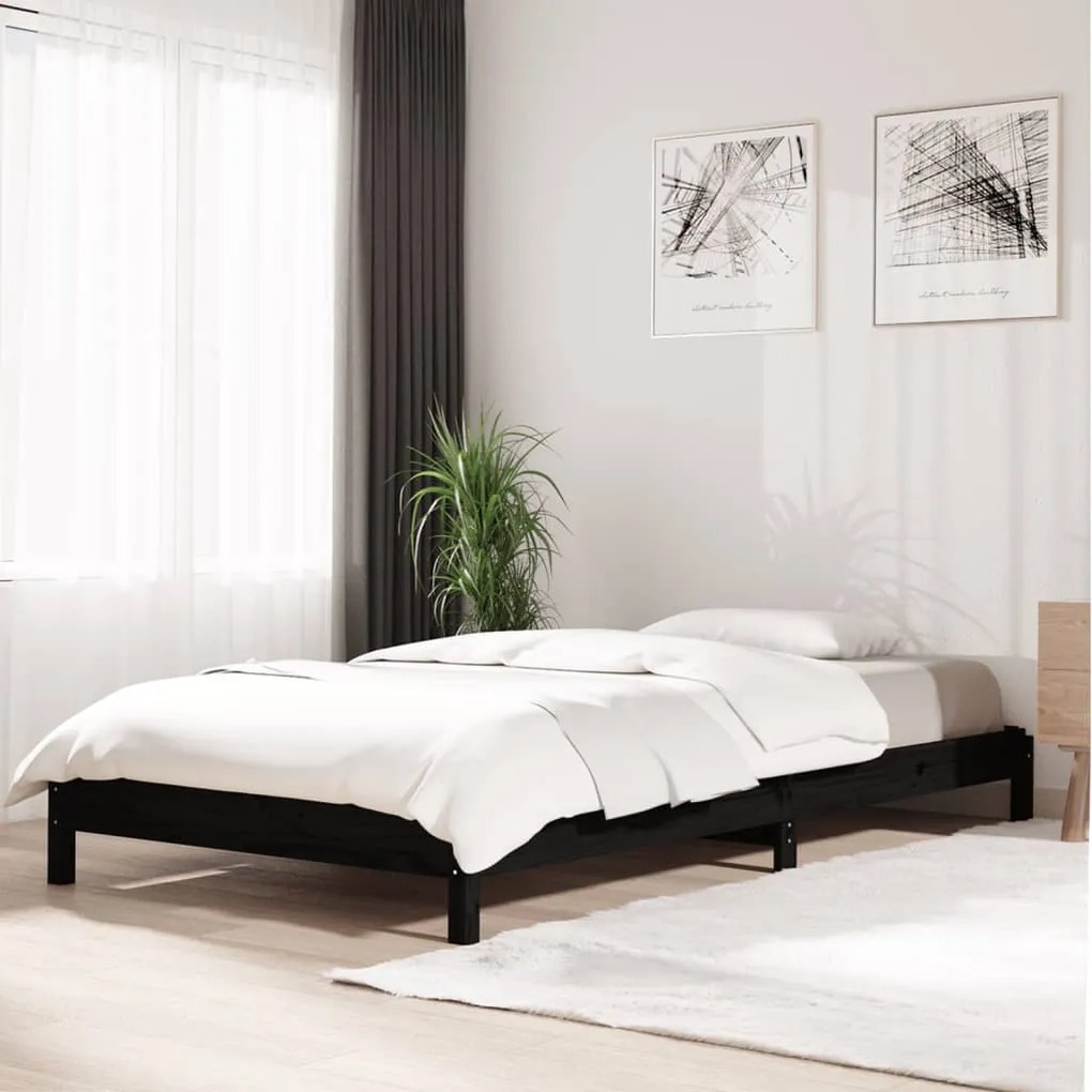 Cama empilhável 80 x 200 cm madeira de pinho maciça preto