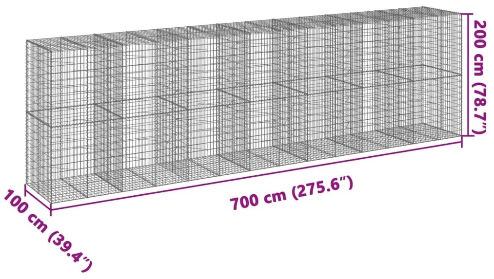 Cesto gabião com cobertura 700x100x200 cm ferro galvanizado