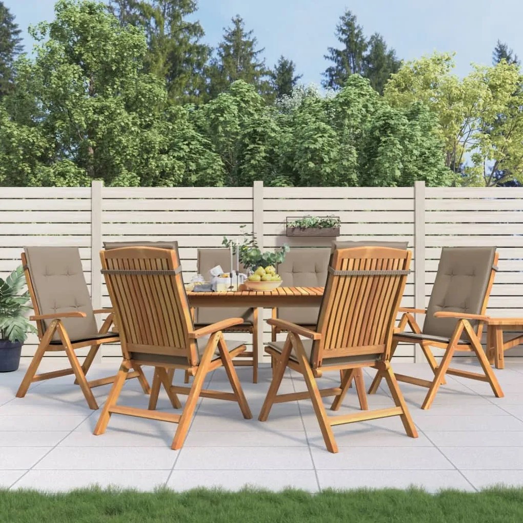 vidaXL Cadeiras de jardim reclináveis c/ almofadões 6 pcs teca maciça