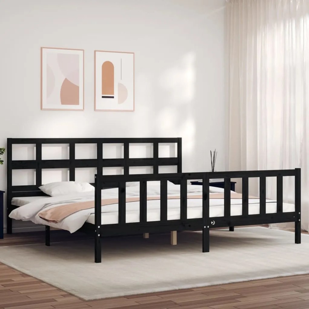 vidaXL Estrutura de cama com cabeceira 200x200 cm madeira maciça preto
