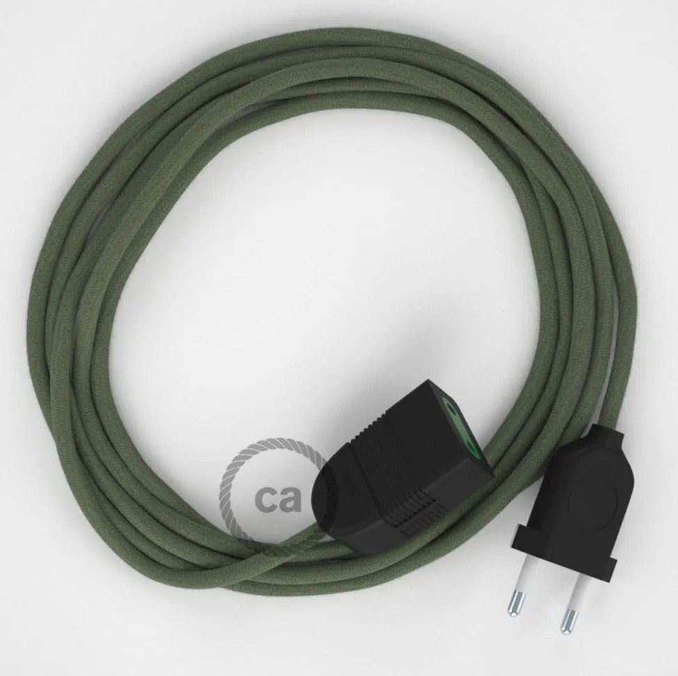 Cabo extensão em Algodão Verde Cinza RC63 2P 10A. Fabricado em Itália. - 1.5 Metros / Preto