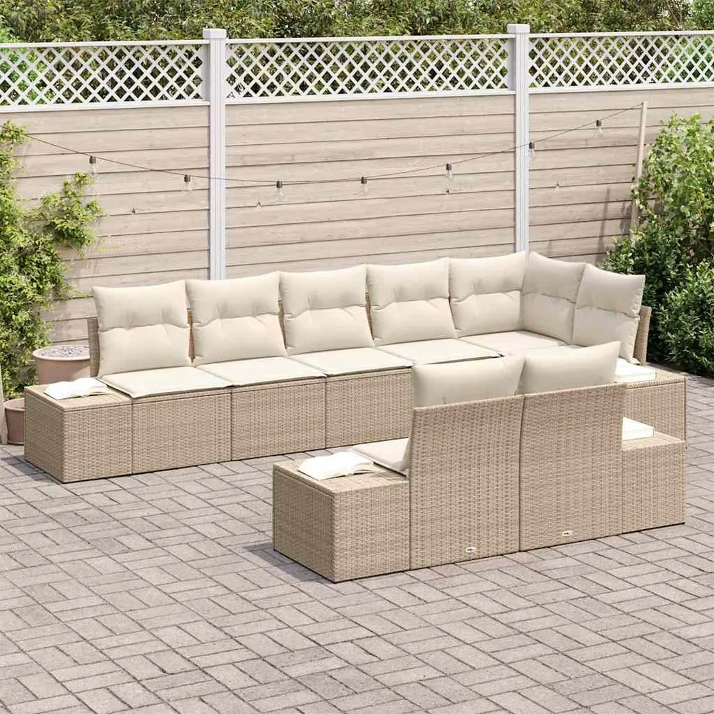Sofá de Jardim Modular de 8 Peças com Almofadas Bege em Rattan