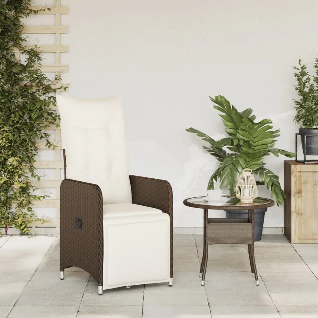 Cadeira de jardim reclinável com almofadões vime PE castanho