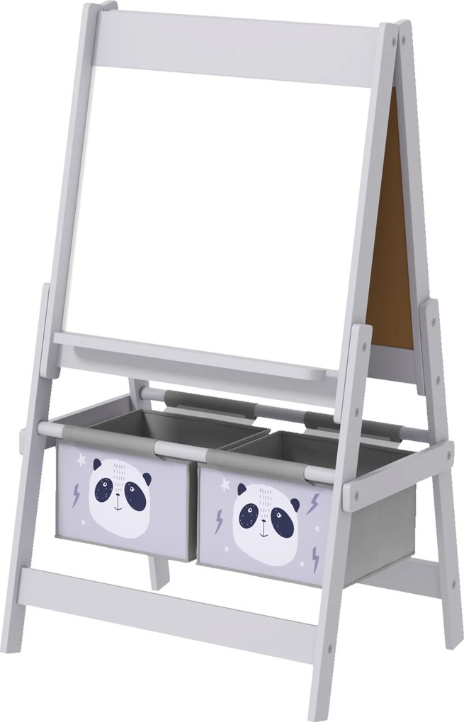 Quadro de cavalete infantil com ardósia de dupla face, quadro para giz, rolo de papel, 2 cestos, 54 x 46,5 x 93 cm, cinzento