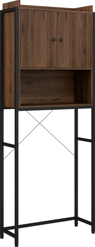 Móvel com prateleira para cima do WC, prateleira de casa de banho, armário de 2 portas e nicho, 68 x 25,5 x 172,5 cm, castanho-escuro