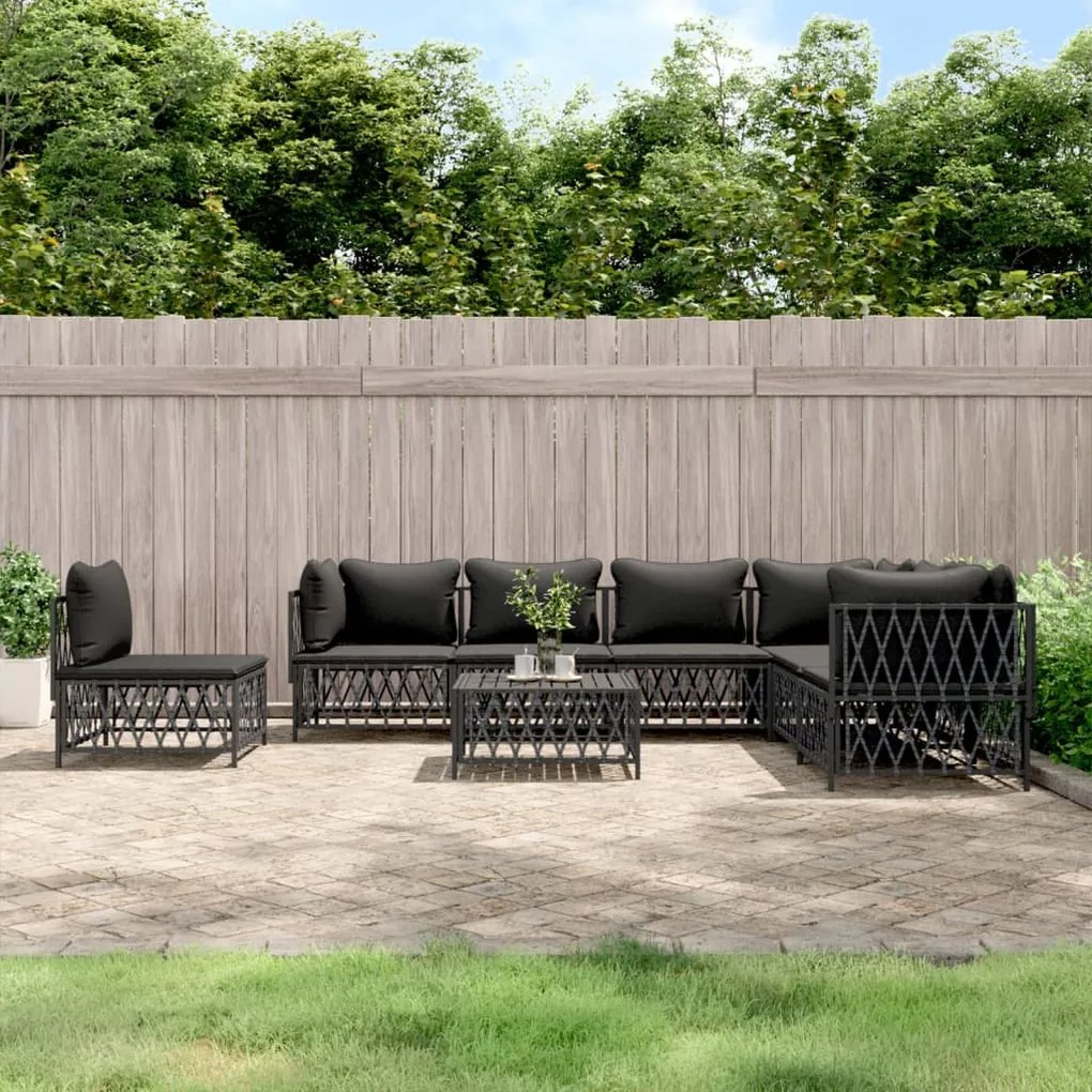 vidaXL 8 pcs conjunto lounge de jardim com almofadões aço antracite
