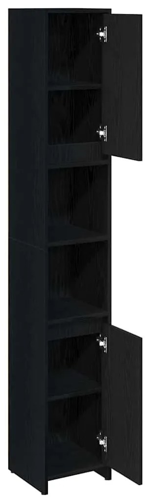 Armário de Banheiro vidaXL Preto Carvalho 30x30x183,5 cm Madeira engen