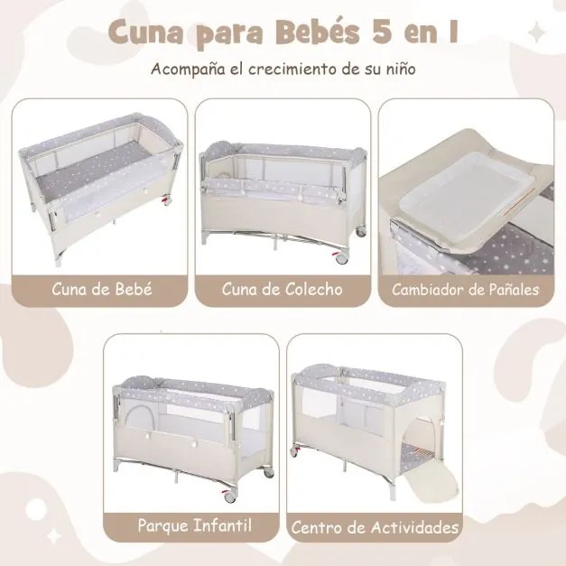 Berço para bebés dobrável 5 em 1 portátil com mesa para mudar fraldas Cadeira de brincar Berço para dormir Berço Moisés Colchão de berço Saco de viage