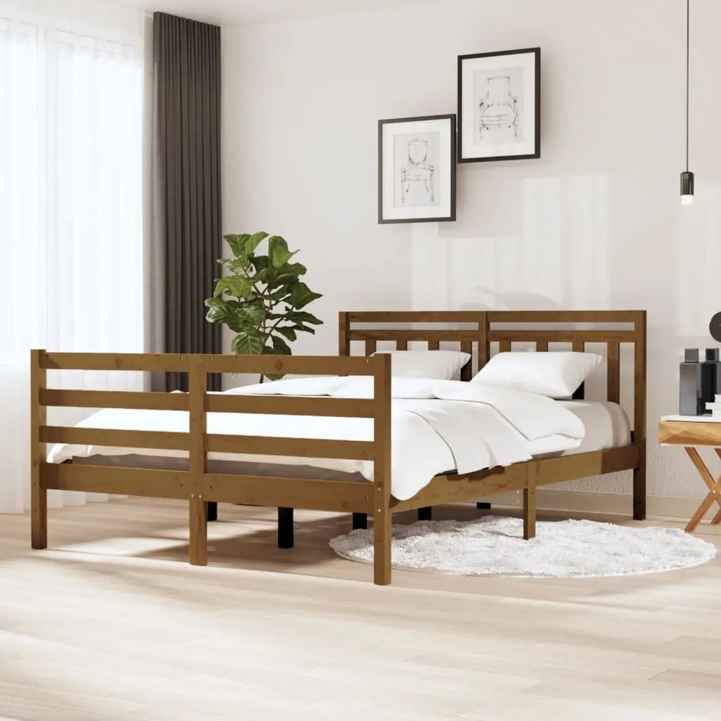 vidaXL Estrutura de cama 140x190 cm madeira maciça castanho-mel