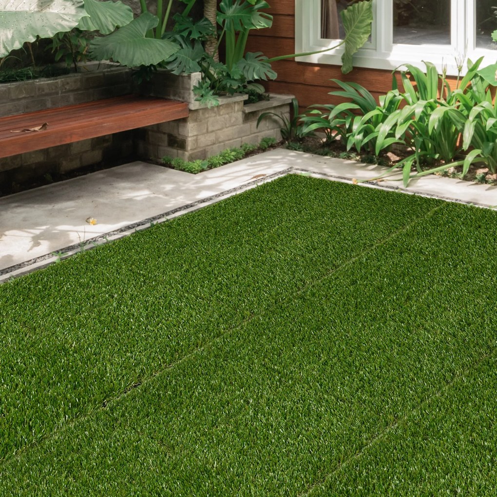 Conjunto de 10 placas quadradas de 30 x 30 cm Relva sintética artificial espessura «Conforto» de 3,5 cm, encaixáveis, verde