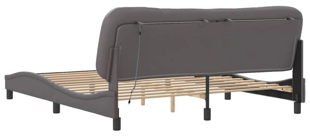 Estrutura de cama c/ luzes LED 180x200cm couro artificial cinza