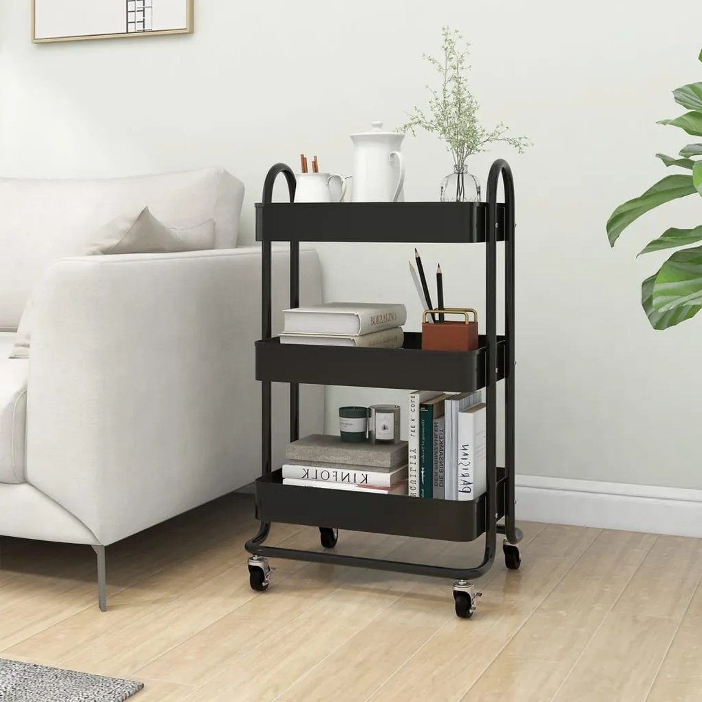 vidaXL Carrinho com 3 prateleiras 46x34x79 cm aço preto