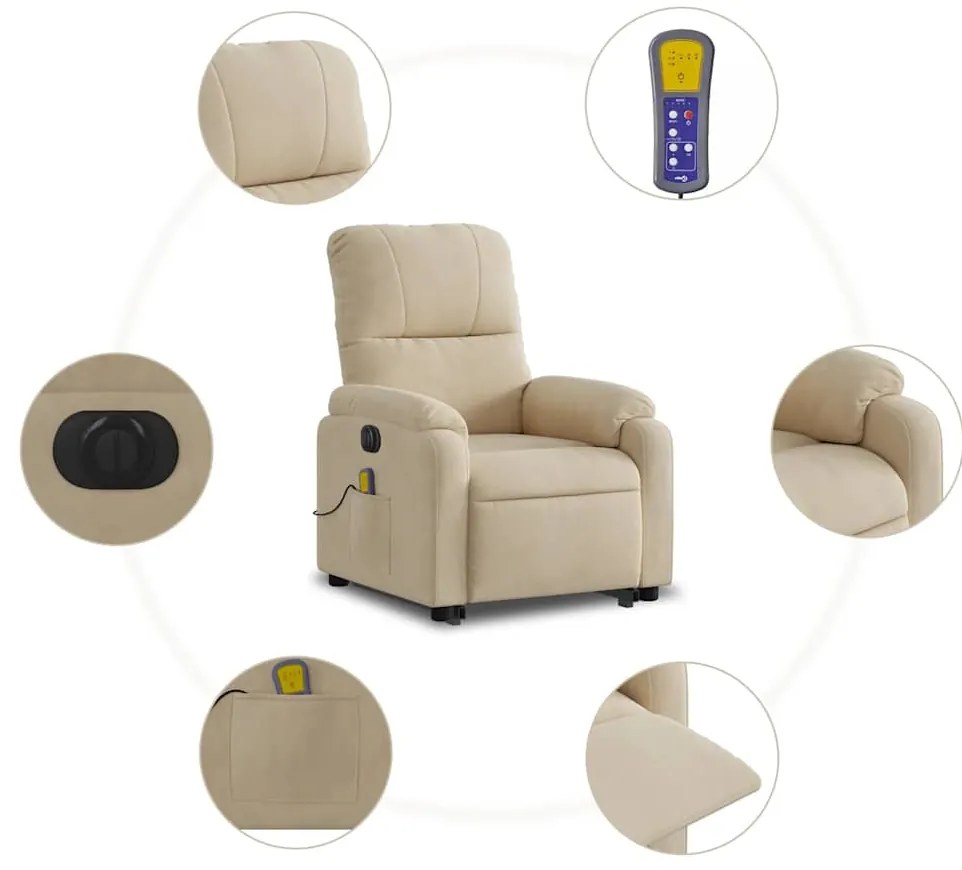 Poltrona de massagens elétrica elevatória microfibra cor creme