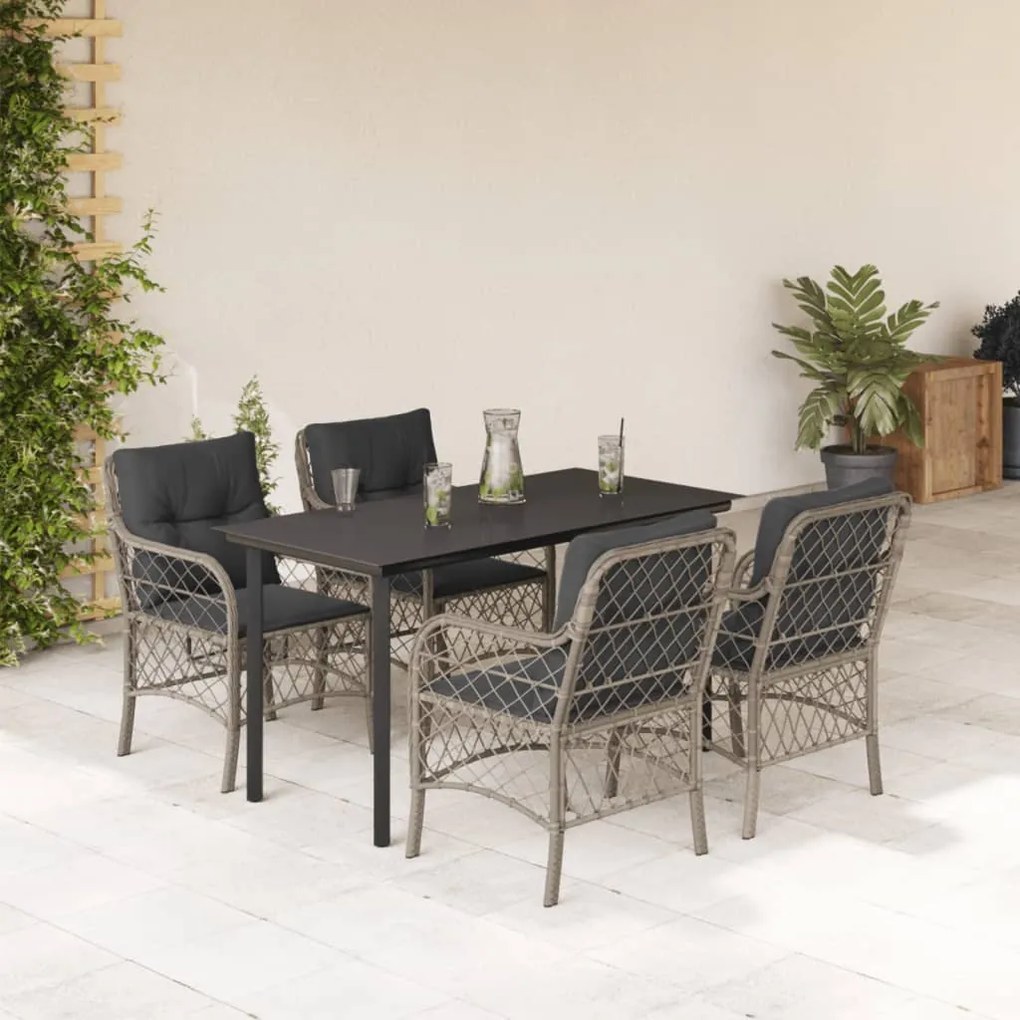 vidaXL 5 pcs conjunto de jantar p/ jardim c/ almofadões cinzento claro