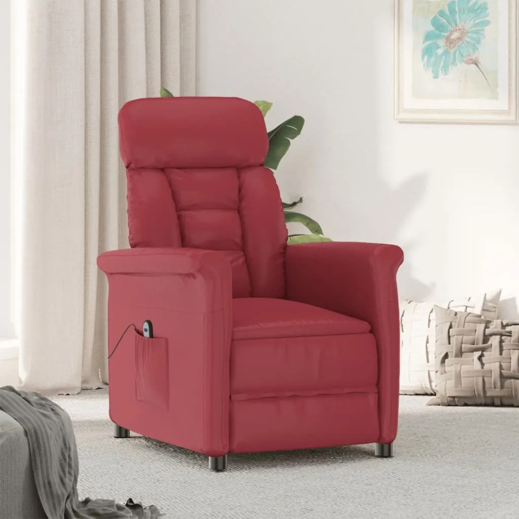 vidaXL Poltrona reclinável elétrica couro artificial vermelho tinto