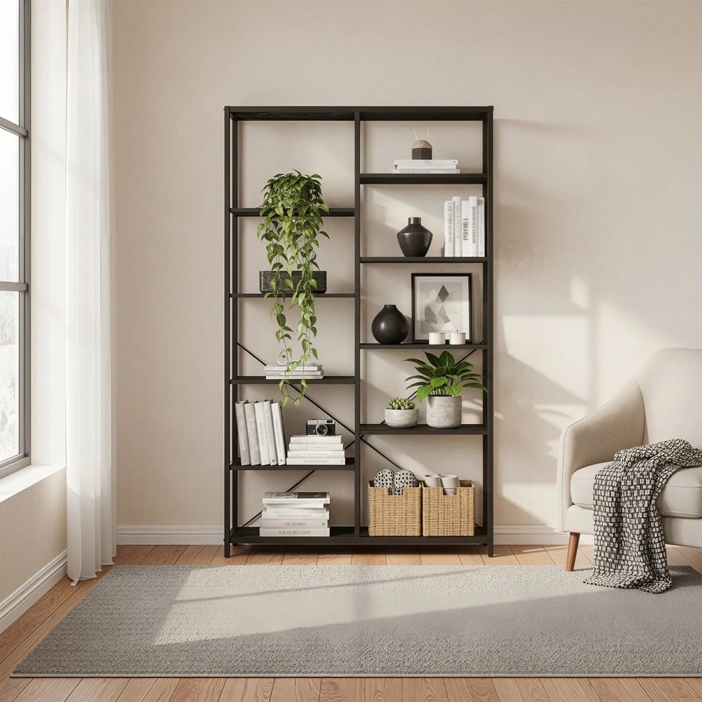 Estante com 5 prateleiras sala, escritório, montagem fácil 30 x 100 x 170 cm preto